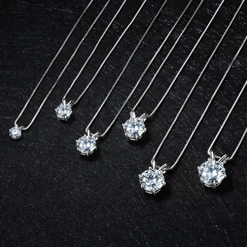 Certified Moissanite Solitaire Necklace 0.5–5ct | 925 Sterling Silver Luxury Pendant