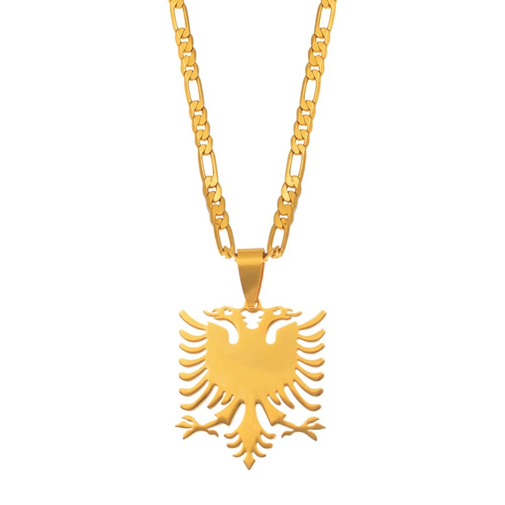 Albanian Eagle Necklace for Men & Women – Gold Stainless Steel Pendant