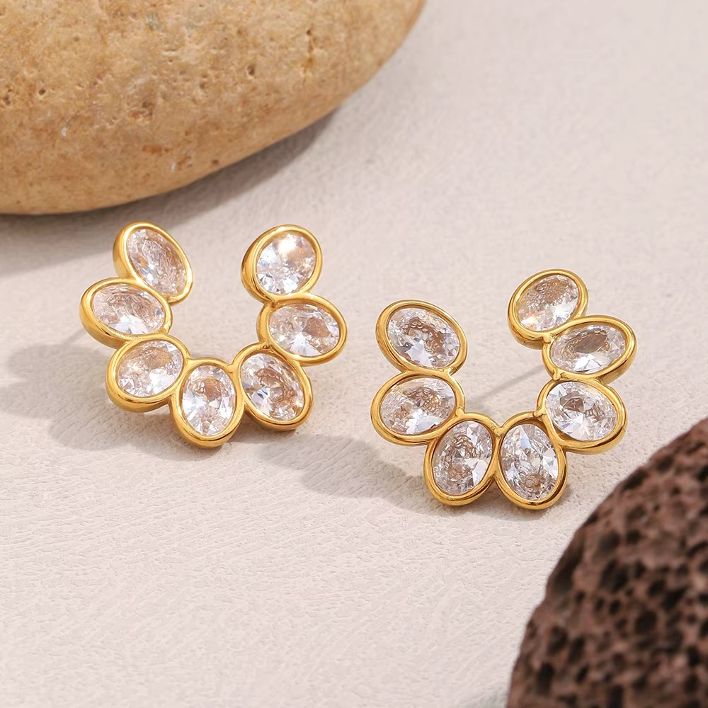 Crystal Petal Stud Earrings Gold-Tone Finish | Refined Floral Jewellery