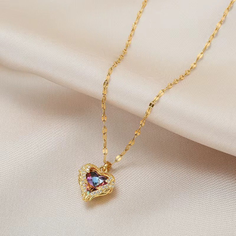 Ocean Heart Crystal Pendant Necklace Colourful Crystal | 316L Stainless Steel Elegance