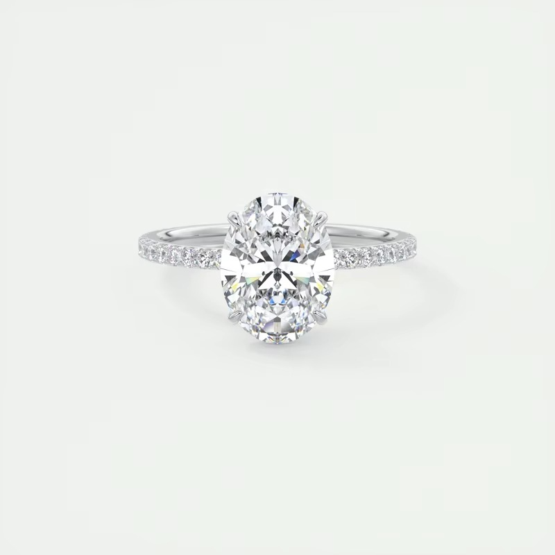 Oval Moissanite Engagement Ring | 925 Sterling Silver | 18K Gold & Silver | Pavé Band | Certified Solitaire Ring