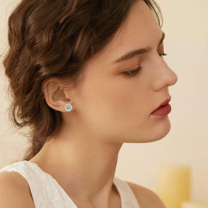 Moissanite Certified Halo Stud Earrings | 925 Sterling Silver | Gold Plated | 0.5CT, 1CT or 2CT