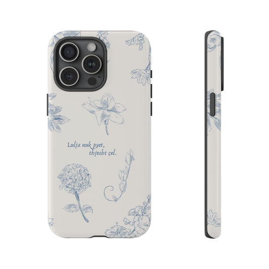 Albanian Quote Floral iPhone Case – Soft Blue Design