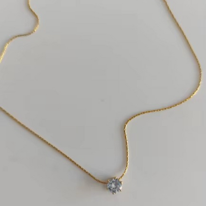 Dainty Zircon Charm Necklace Gold-Plated Stainless Steel | Minimalist Everyday Elegance