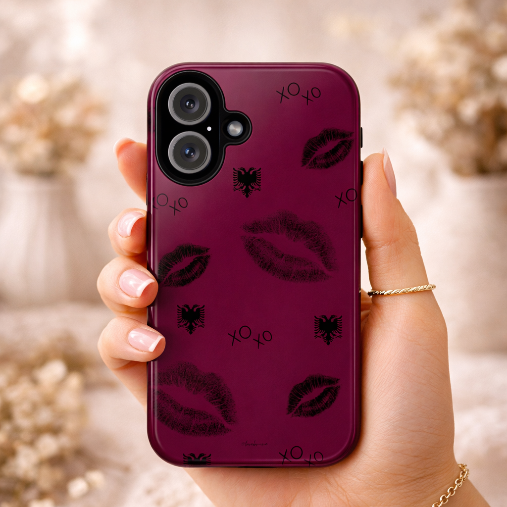 Kiss Kiss Albania Phone Case Burgundy Kiss Print | Albanian Inspired iPhone Case