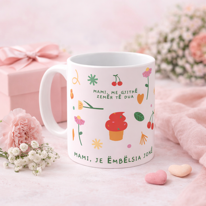 Mami, Me Gjithe Zemer Te Dua Mug  Mother’s Day Gift | Sweet Illustrated Ceramic Mug
