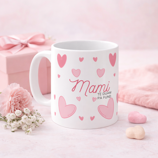 Mami Te Duam Pa Fund Mug  Soft Pink Hearts | Mother’s Day Gift Mug