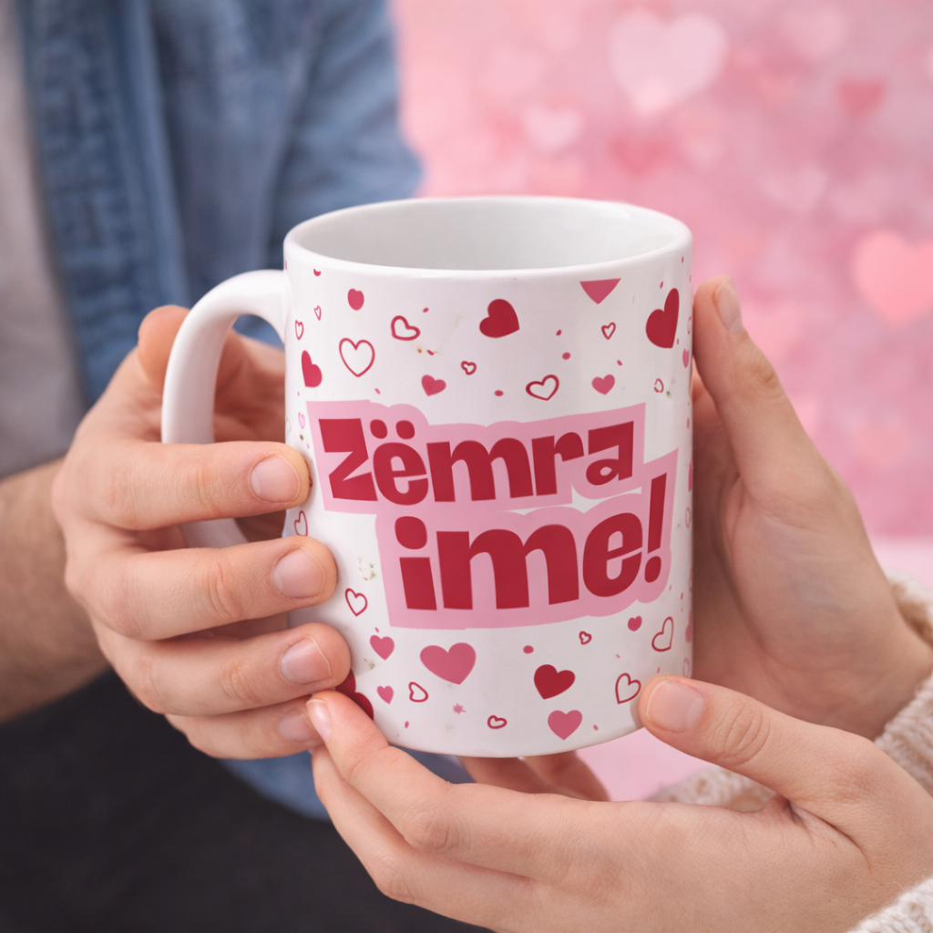 Zemra Ime Mug  Pink Heart Pattern | Love Message Mug