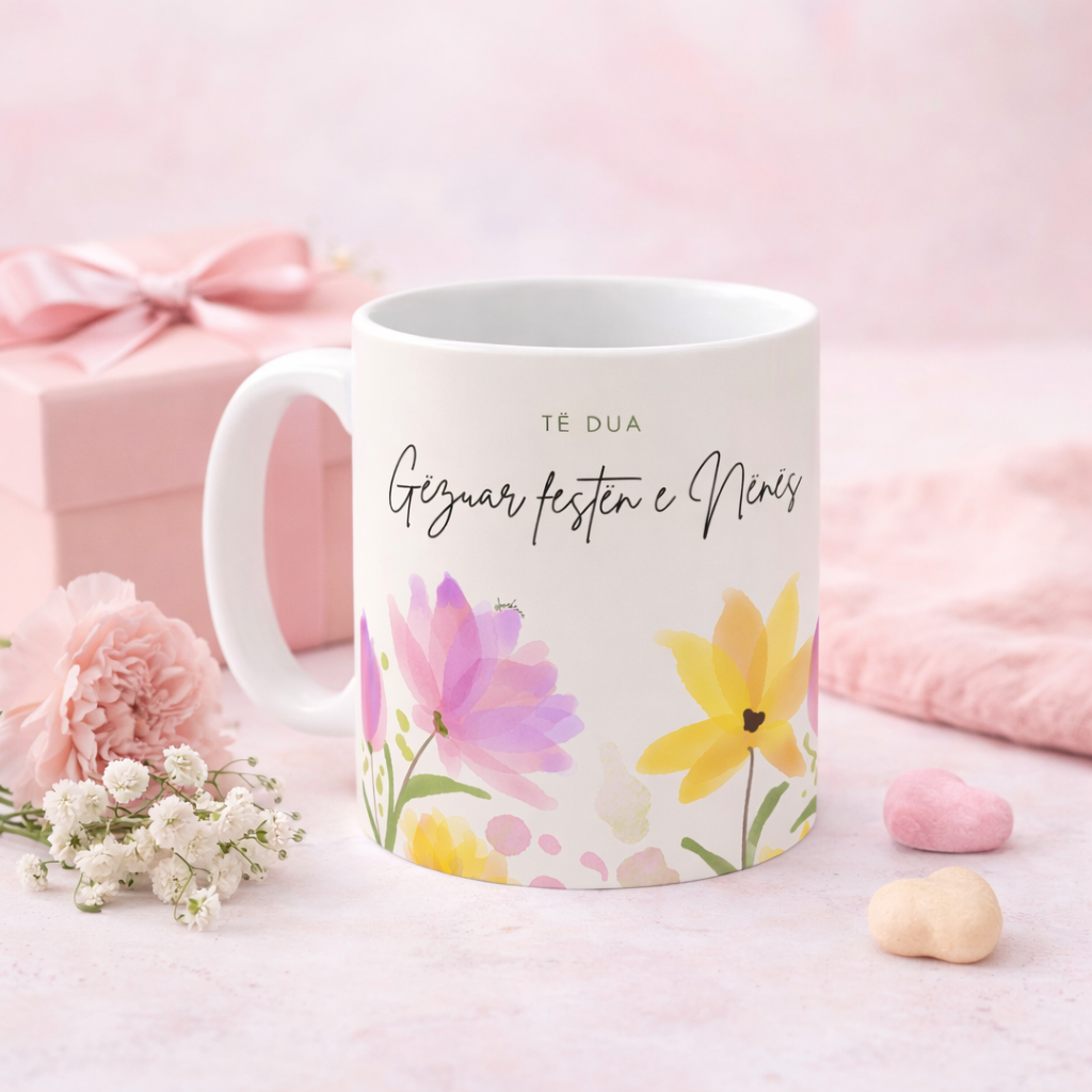 Te Dua – Gezuar festen e Nenes Floral Mug  Mother’s Day Gift | Elegant Ceramic Keepsake