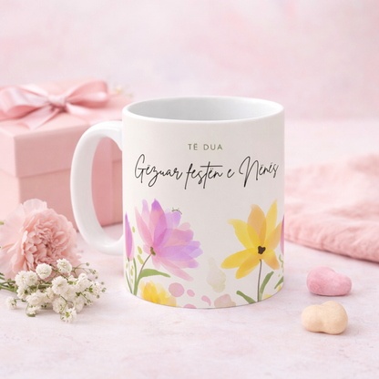 Te Dua – Gezuar festen e Nenes Floral Mug  Mother’s Day Gift | Elegant Ceramic Keepsake