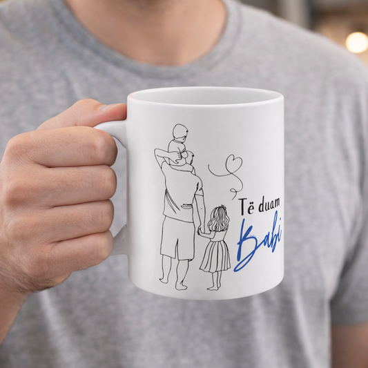 Të Duam Babi Mug Father & Children Line Art | Heartfelt Dad Mug
