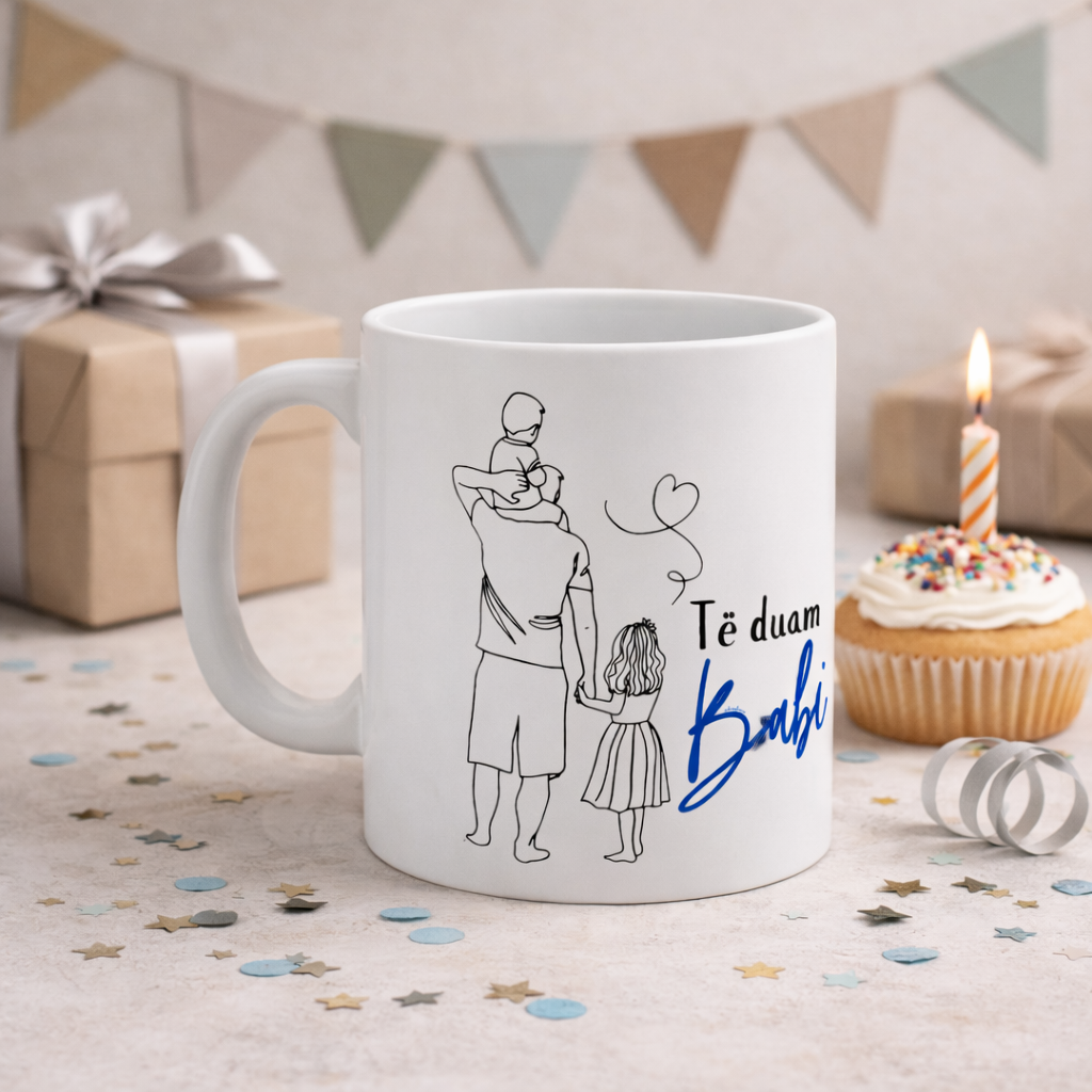 Të Duam Babi Mug Father & Children Line Art | Heartfelt Dad Mug