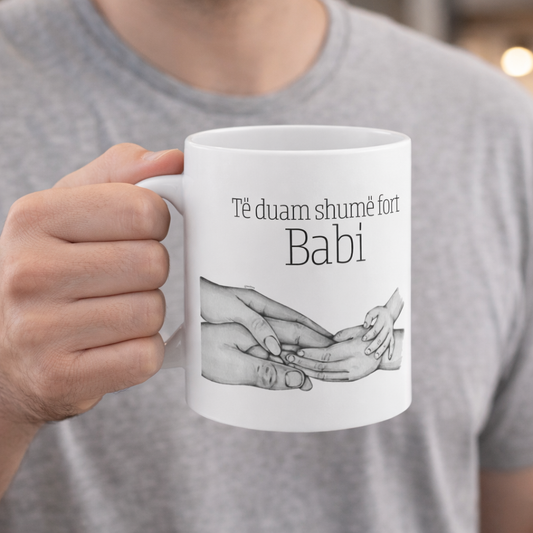 Babi Te Duam Shume Mug Minimal Line Art | Father’s Day Love Birthday Mug