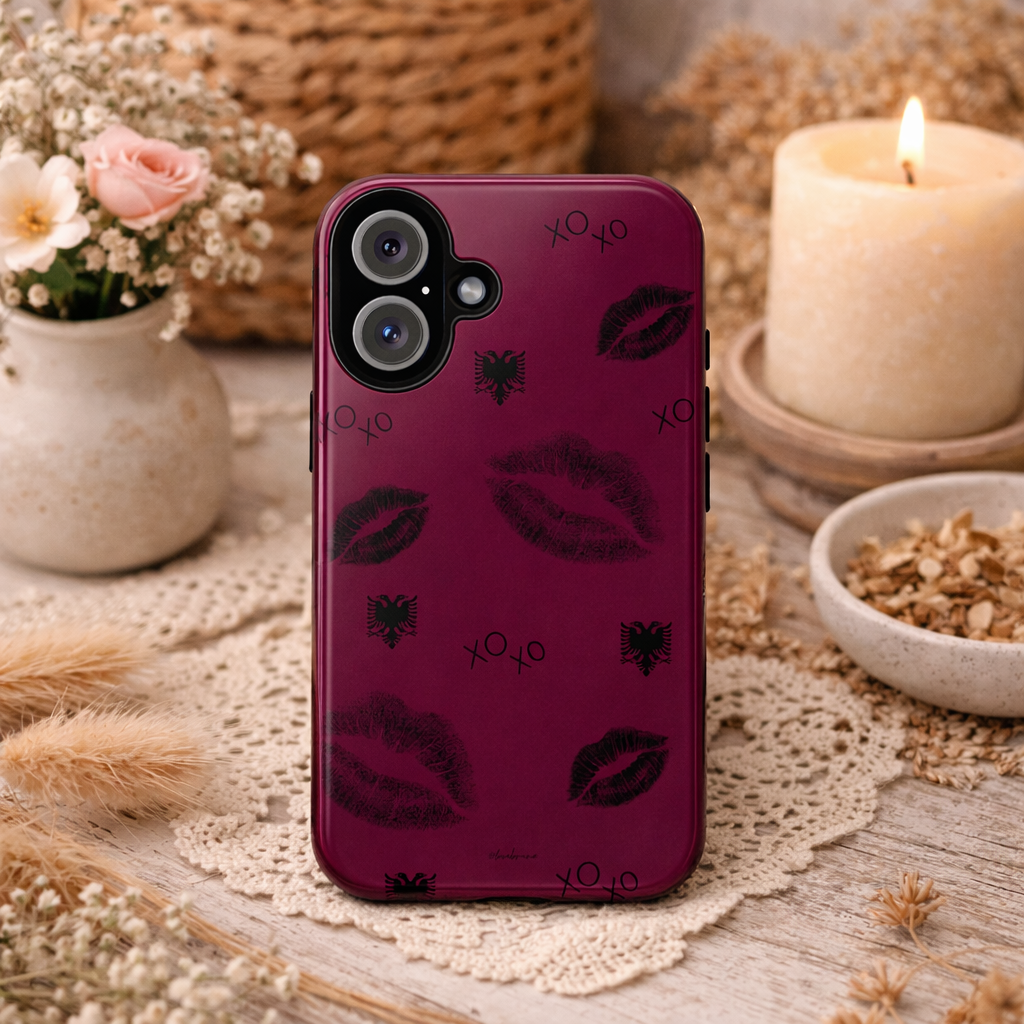 Kiss Kiss Albania Phone Case Burgundy Kiss Print | Albanian Inspired iPhone Case