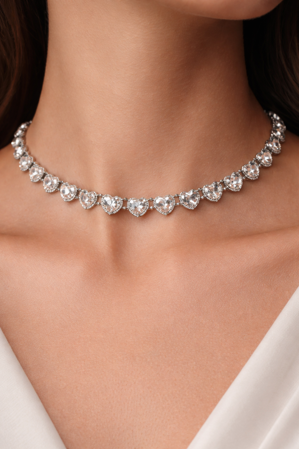 Heart Pavé Choker Necklace  Rhodium-Plated | Crystal Statement Jewellery