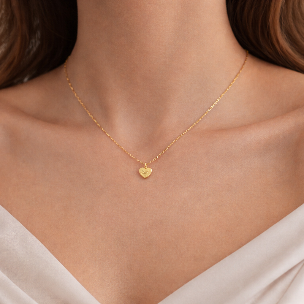 Gold Love Heart Choker Necklace Stainless Steel | Modern Romantic Elegance