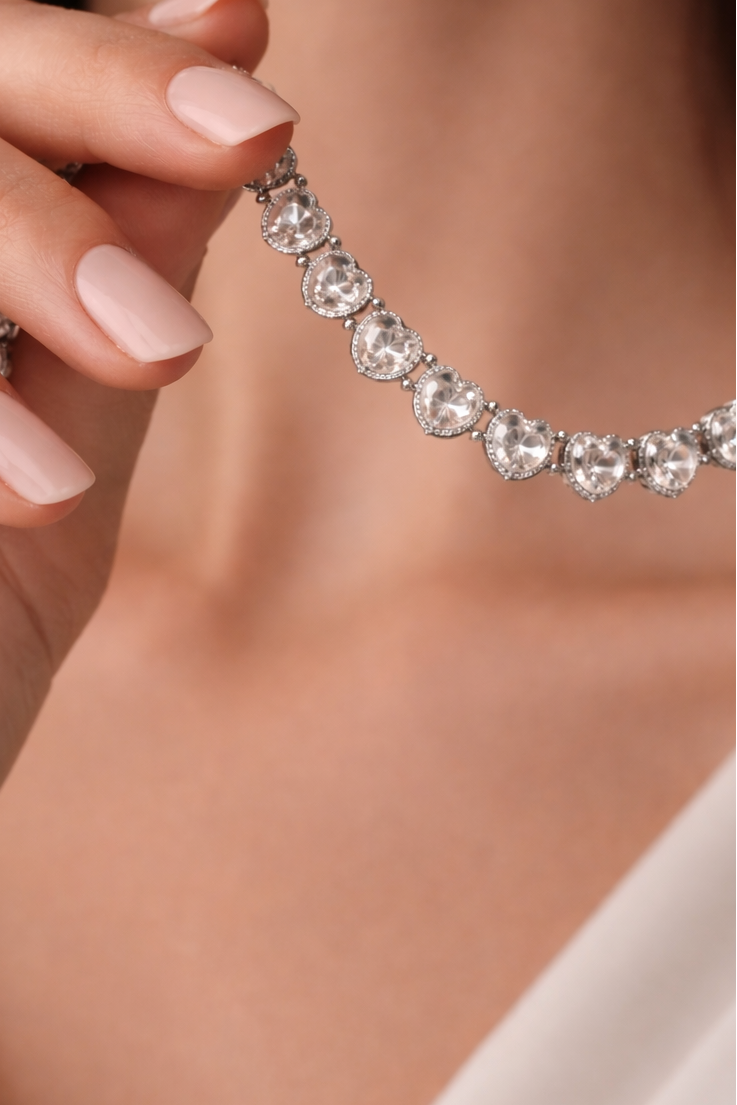 Heart Pavé Choker Necklace  Rhodium-Plated | Crystal Statement Jewellery