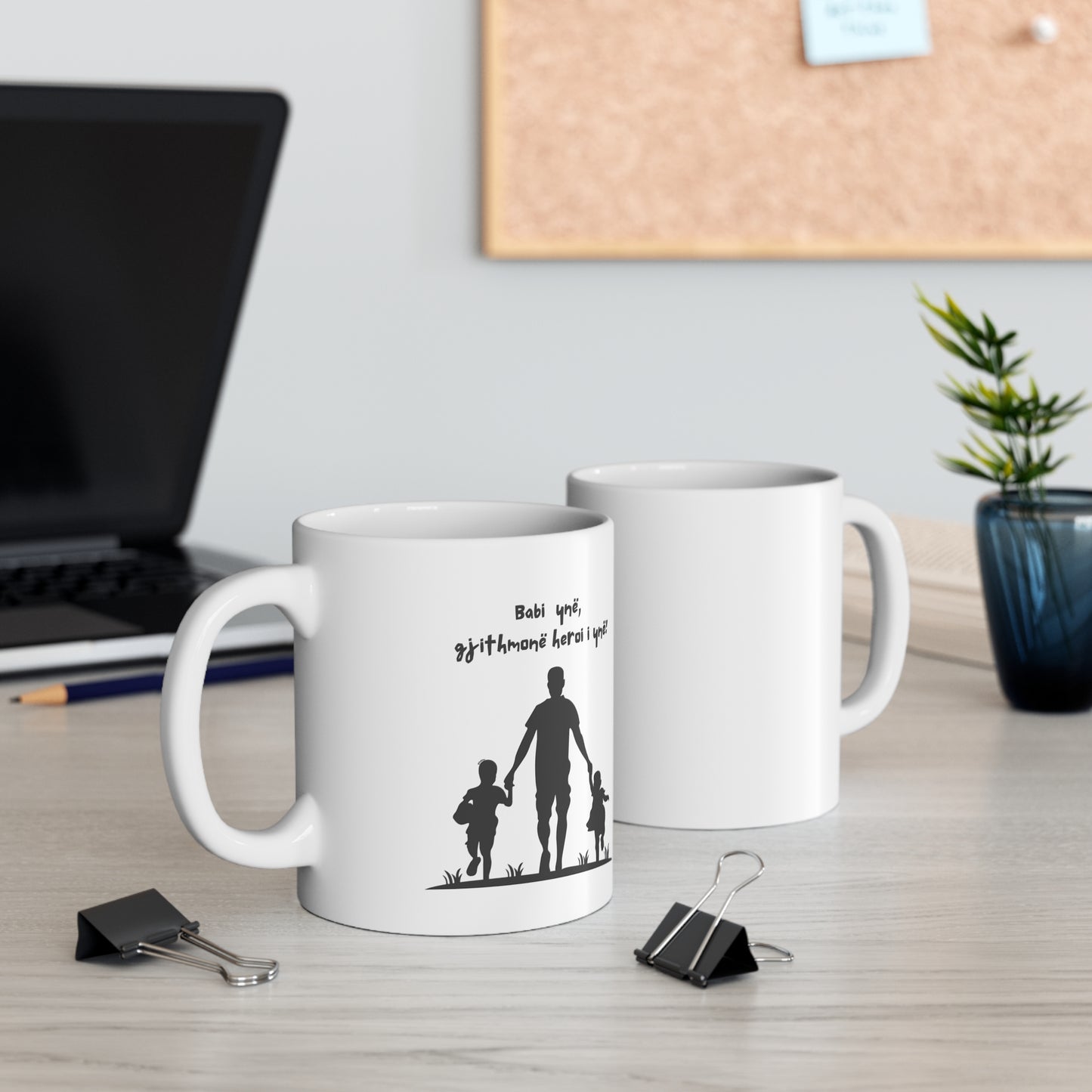 Babi Ynë, Gjithmonë Heroi Ynë Mug  Father & Children Silhouette | Hero Dad Mug