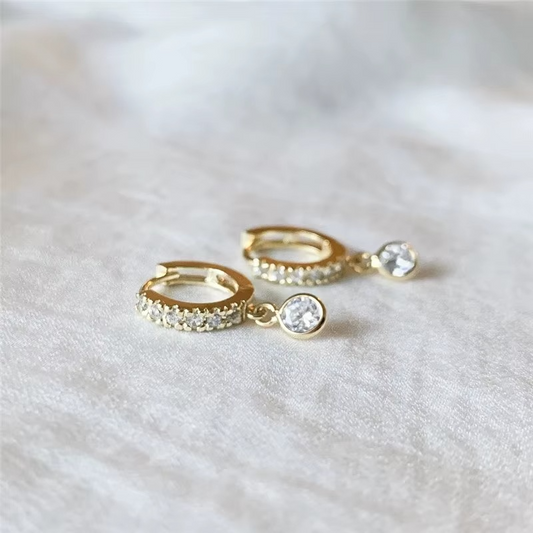 Minimalist Sparkly Gold Round Charm Cubic Zirconia elegant earrings