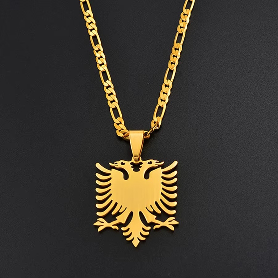 Albanian Eagle Necklace for Men & Women – Gold Stainless Steel Pendant