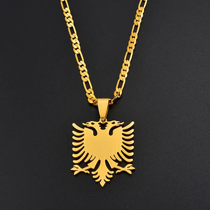 Albanian Eagle Necklace for Men & Women – Gold Stainless Steel Pendant