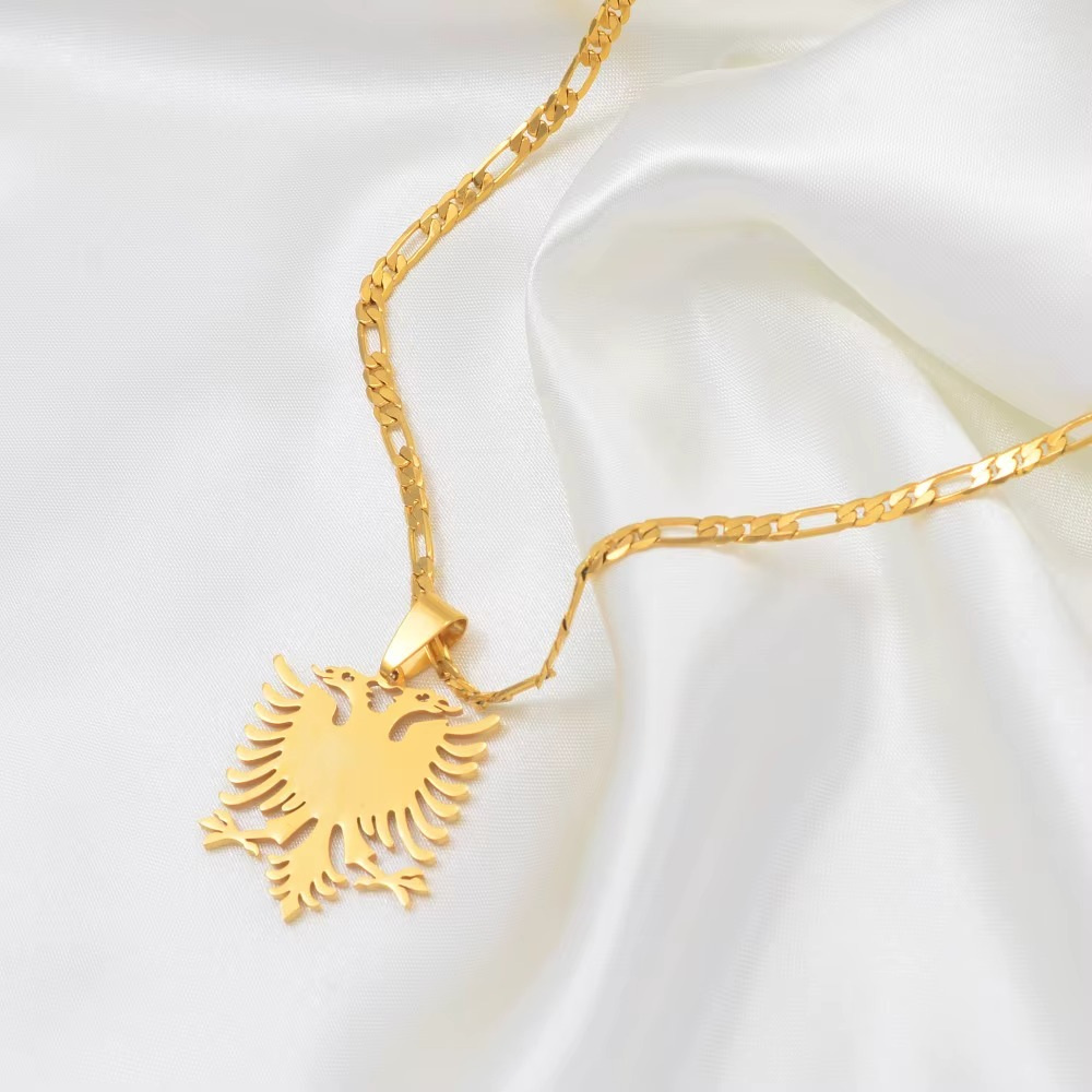 Albanian Eagle Necklace for Men & Women – Gold Stainless Steel Pendant