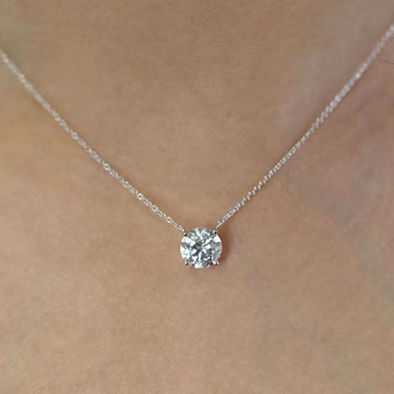 Certified Moissanite Pendant Necklace - S925 Sterling Silver Solitaire Drop Necklace Gift for Her