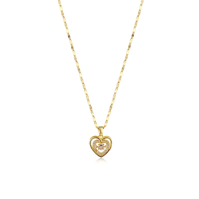 Beating Heart Crystal Pendant Necklace Stainless Steel | Delicate Korean-Inspired Elegance