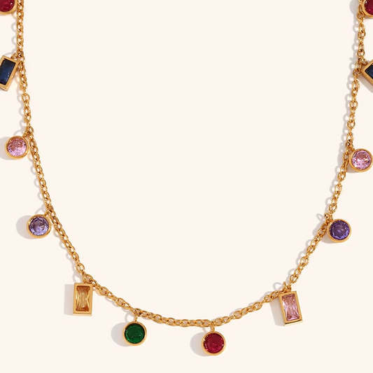 Multi-Colour Charm Necklace Gold-Tone Finish | Luxe Gemstone Jewellery