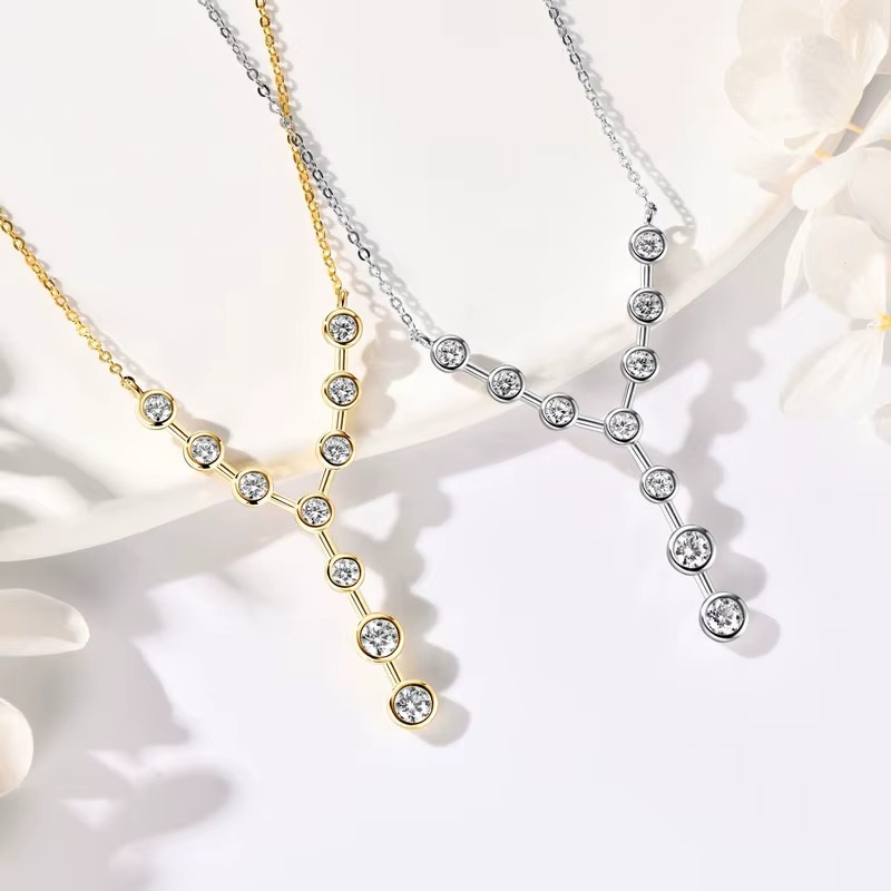 Moissanite Certified Cross Constellation Necklace | 925 Sterling Silver & 18K Gold Plated | Bezel Set Pendant