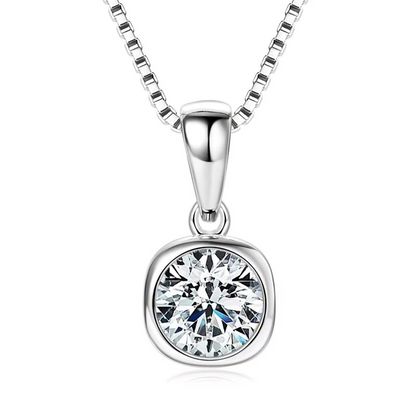 Moissanite Certified Cushion Bezel Pendant Necklace | 925 Sterling Silver | Box Chain