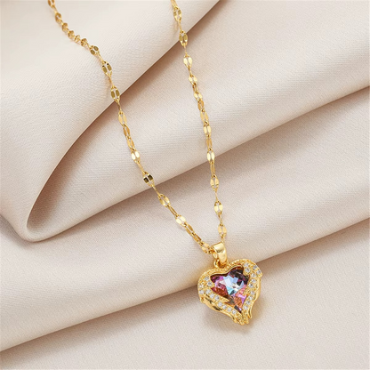 Ocean Heart Crystal Pendant Necklace Colourful Crystal | 316L Stainless Steel Elegance
