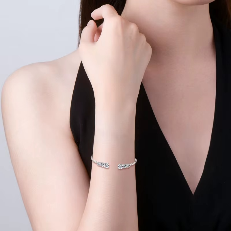 Moissanite Certified Cuff Bangle | 925 Sterling Silver | Women's Luxury Jewellery Gift