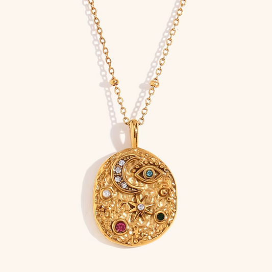 Celestial Talisman Pendant Necklace Gold-Tone Finish | Luxe Symbolic Jewellery