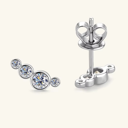 Certified Moissanite Graduated Bezel Stud Earrings | 925 Sterling Silver - 18K Gold Plated | Four-Stone Curved Ear Climber