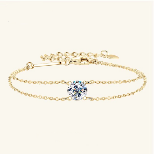 Certified Moissanite Double Chain Bracelet | 1CT D-Color 925 Sterling Silver | 18CT Gold Plated