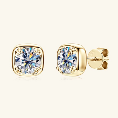 Moissanite Certified Square Stud Earrings | 925 Sterling Silver | 18K Gold Plated | 1CT D-Color
