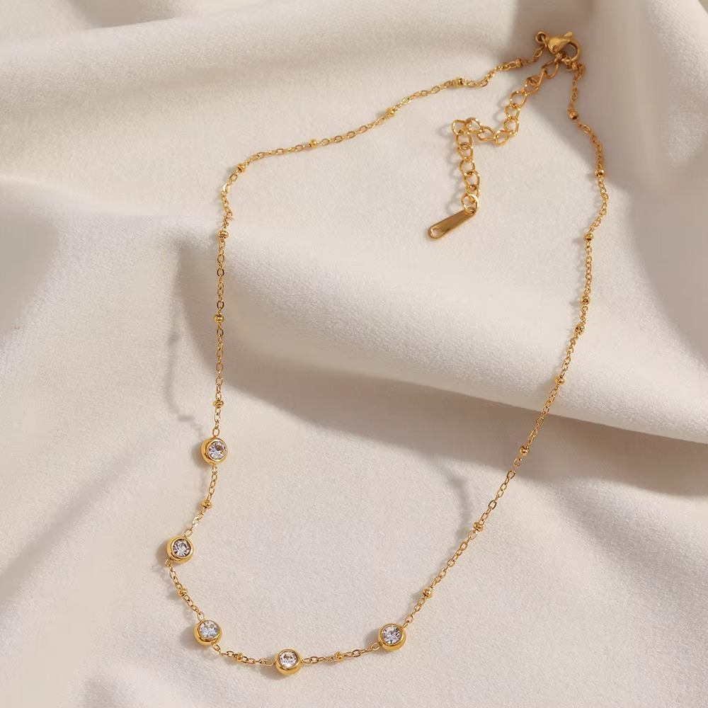 Crystal Bezel Chain Necklace Gold-Tone Finish | Minimal Luxe Jewellery