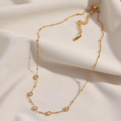 Crystal Bezel Chain Necklace Gold-Tone Finish | Minimal Luxe Jewellery