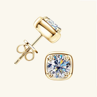 Moissanite Certified Square Stud Earrings | 925 Sterling Silver | 18K Gold Plated | 1CT D-Color