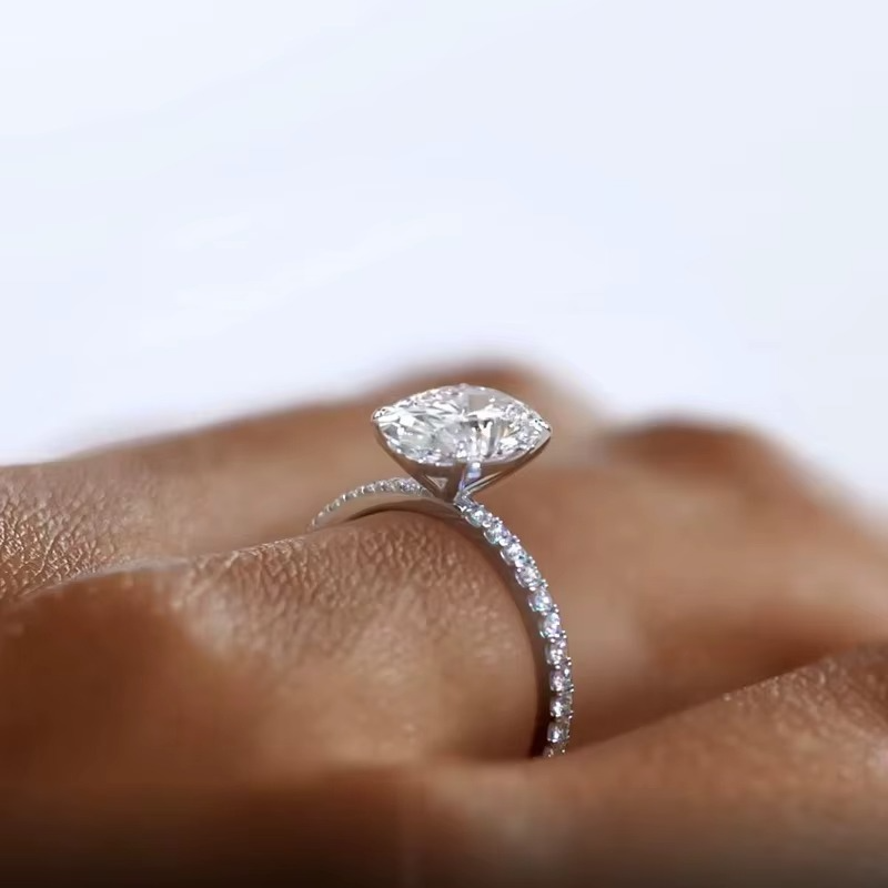 Oval Moissanite Engagement Ring | 925 Sterling Silver | 18K Gold & Silver | Pavé Band | Certified Solitaire Ring
