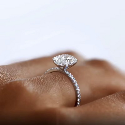 Oval Moissanite Engagement Ring | 925 Sterling Silver | 18K Gold & Silver | Pavé Band | Certified Solitaire Ring