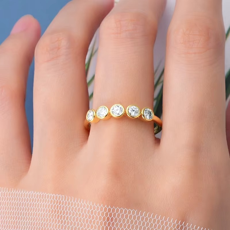 Moissanite Five-Stone Bezel Ring | 925 Sterling Silver | 18K Gold & Silver | Eternity Band Style | Women's Luxury Jewellery Gift
