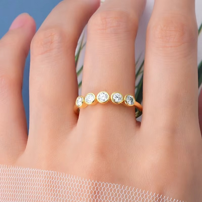Moissanite Five-Stone Bezel Ring | 925 Sterling Silver | 18K Gold & Silver | Eternity Band Style | Women's Luxury Jewellery Gift