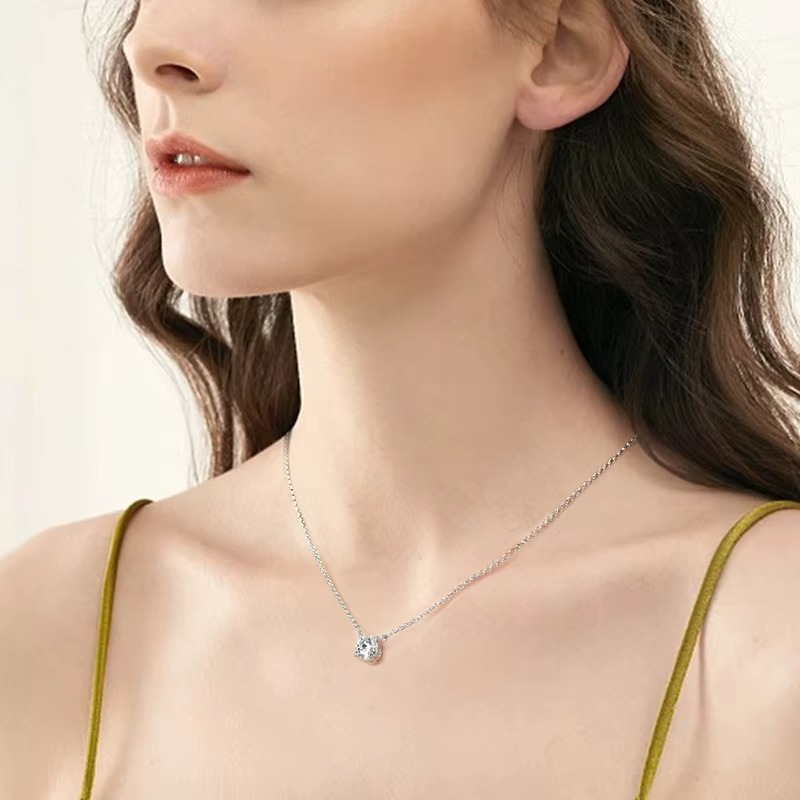 Certified Moissanite Pendant Necklace - S925 Sterling Silver Solitaire Drop Necklace Gift for Her