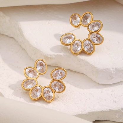 Crystal Petal Stud Earrings Gold-Tone Finish | Refined Floral Jewellery
