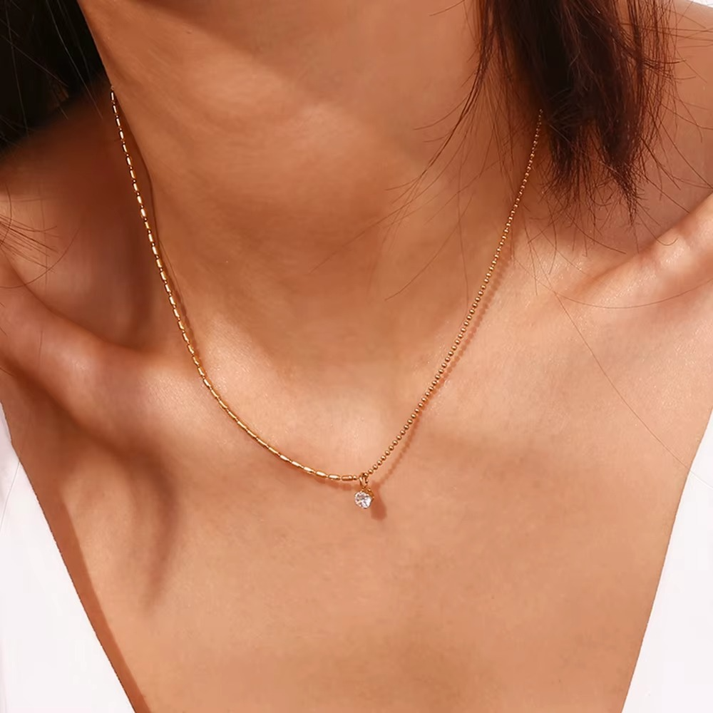 Solitaire Drop Pendant Necklace Gold-Tone Finish | Refined Minimal Jewellery