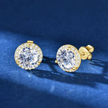 Moissanite Certified Halo Stud Earrings | 925 Sterling Silver | Gold Plated | 0.5CT, 1CT or 2CT