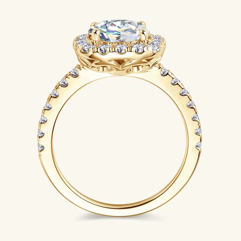 Moissanite Cushion Halo Engagement Ring | 925 Sterling Silver | 18K Gold & Silver | Pavé Band | Certified Luxury Ring