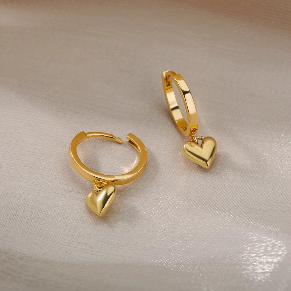 Vintage Heart Drop Gold Stainless Steel Earrings | Elegant & Timeless